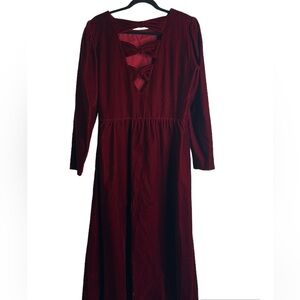 Vantage burgundy velvet midi dress size medium Y2K  goth bow cutout holiday
